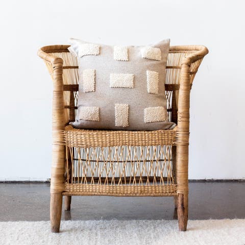 Blocks Organic Natural White Cotton Throw Pillow - with Insert