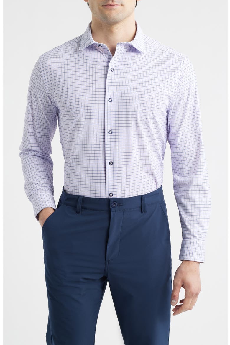 XC Motion Performance Knit Button-Up Shirt, Main, color, PURPLE/ NAVY