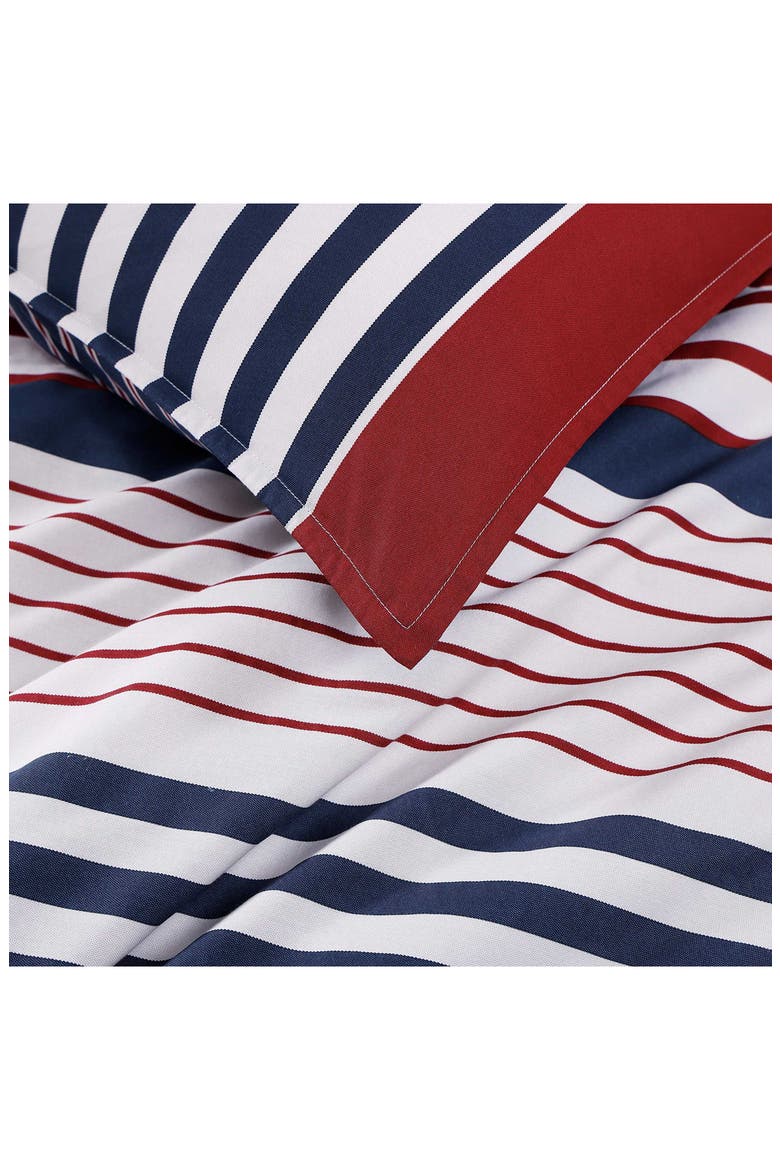 Brooklyn Stripe Duvet Cover & Shams Set, Alternate, color, BEIGE/ BLUE/ RED