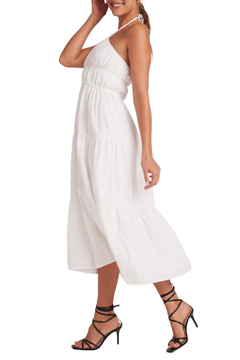 Gathered Halter Linen Midi Dress, Alternate, color, WHITE