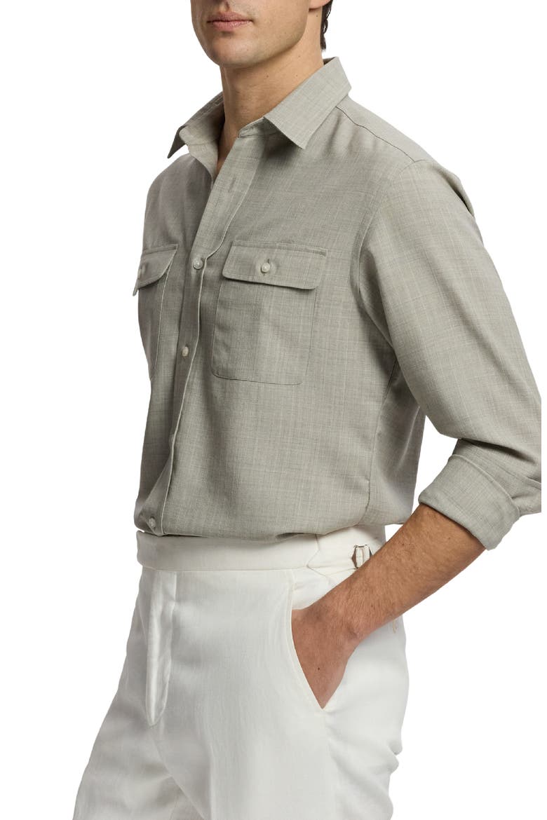 Wool Twill Button-Up Shirt, Alternate, color, GREY