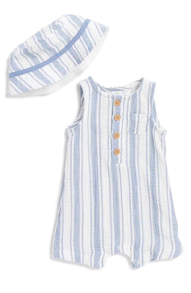 Little Me Striped Romper & Hat Set, Main, color, 