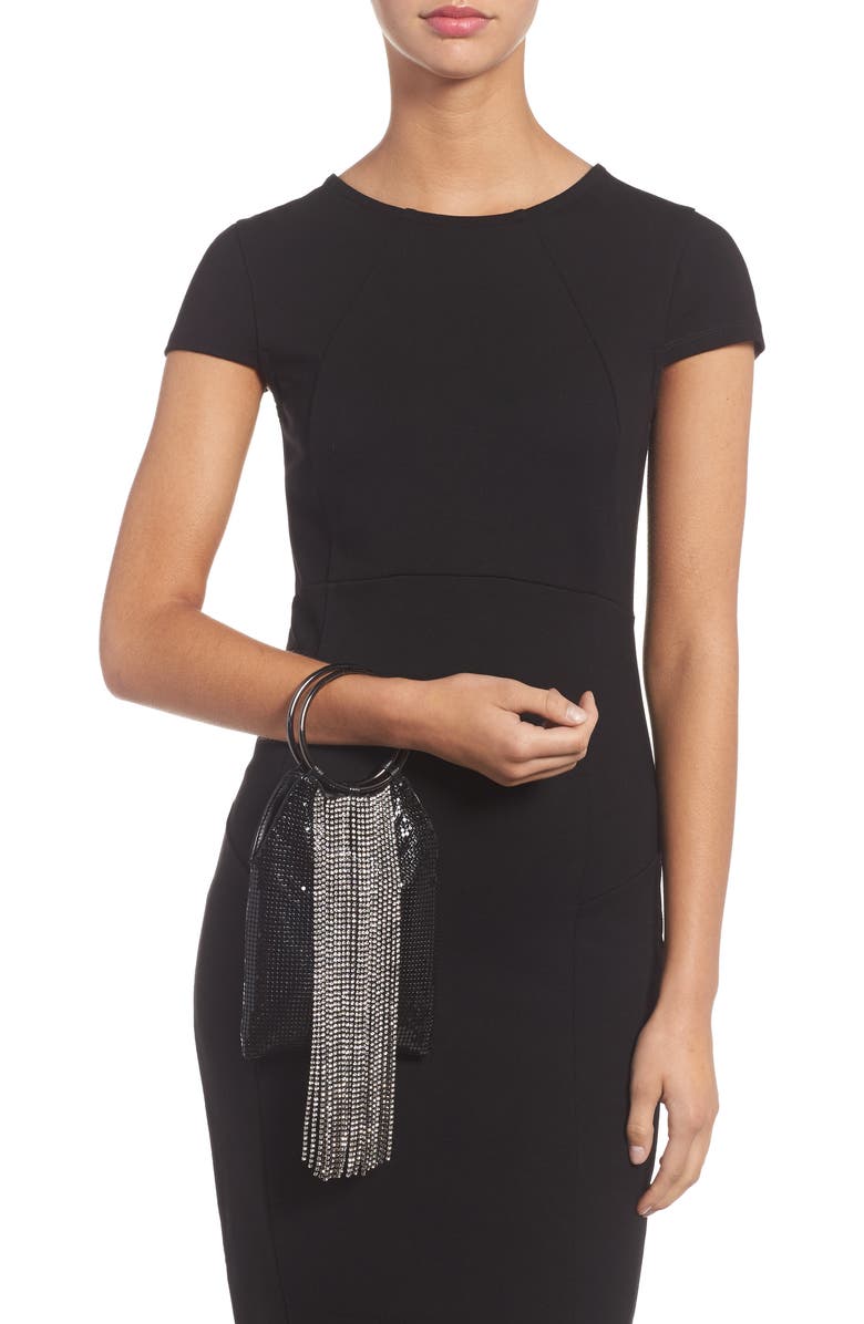 Whiting & Davis Cascade Crystal Fringe Mesh Bracelet Bag, Alternate, color,