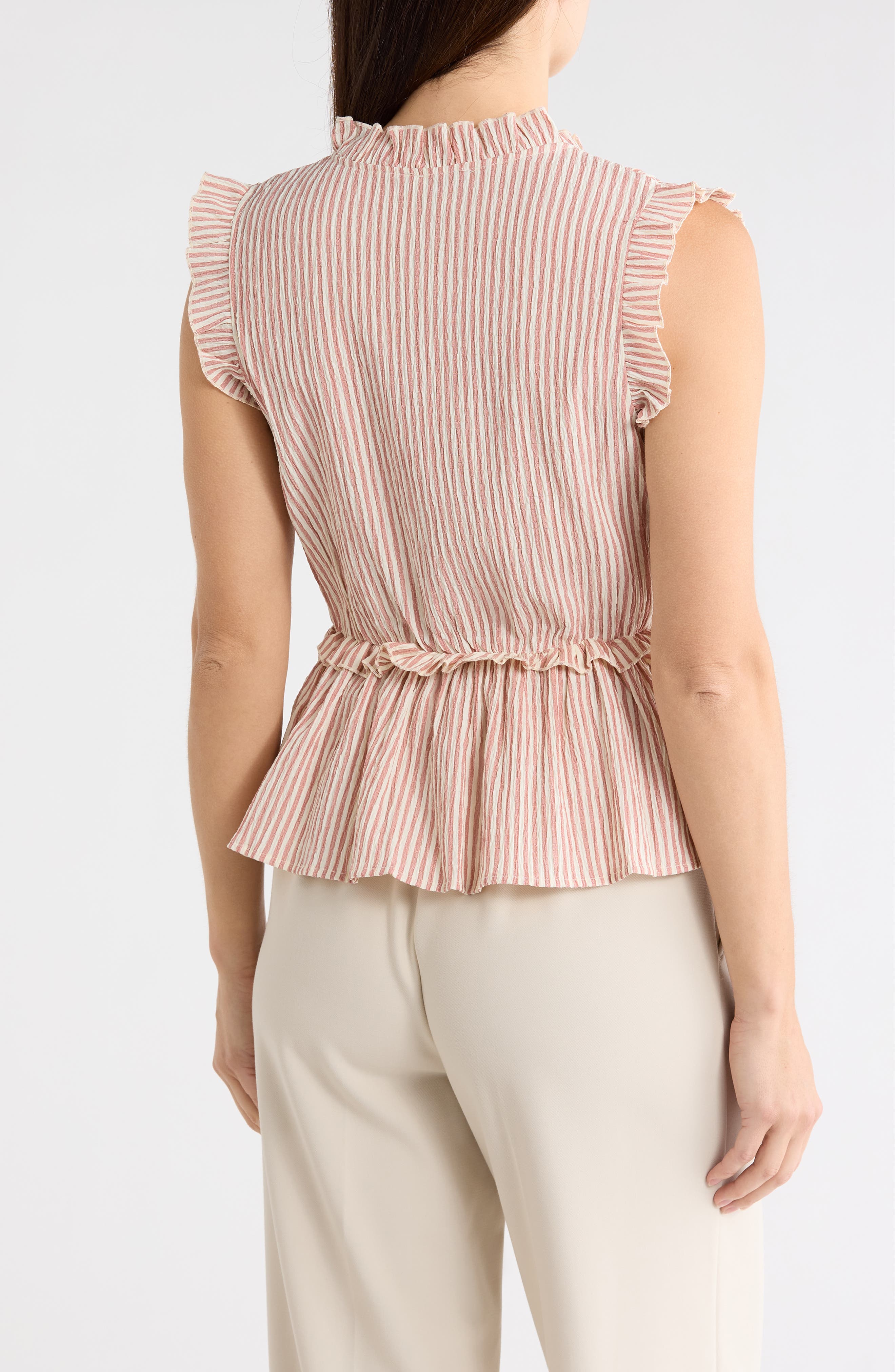 Stripe Smocked Peplum Seersucker Top - image 4