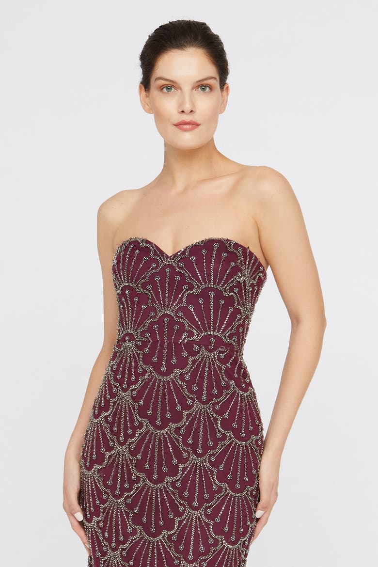 Tessa Strapless Beaded Sweetheart Neckline Mesh Column Gown, Alternate, color, Oxblood