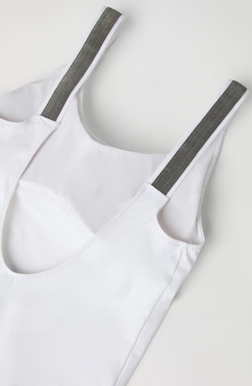 Brunello Cucinelli White Techno Jersey Precious Details One-piece Swimsuit In White