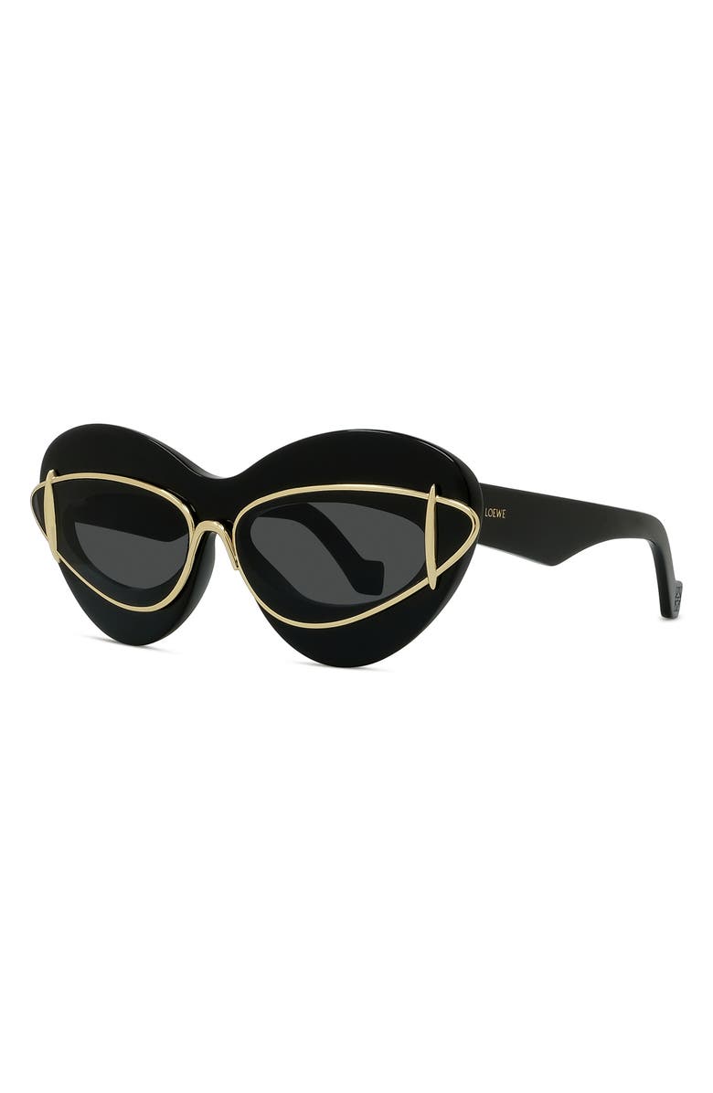 Loewe Double Frame 67mm Oversize Cat Eye Sunglasses, Alternate, color, Shiny Black / Smoke