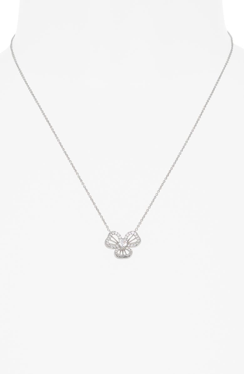 Nadri Bella Open Petal Pendant Necklace, Alternate, color, Rhodium