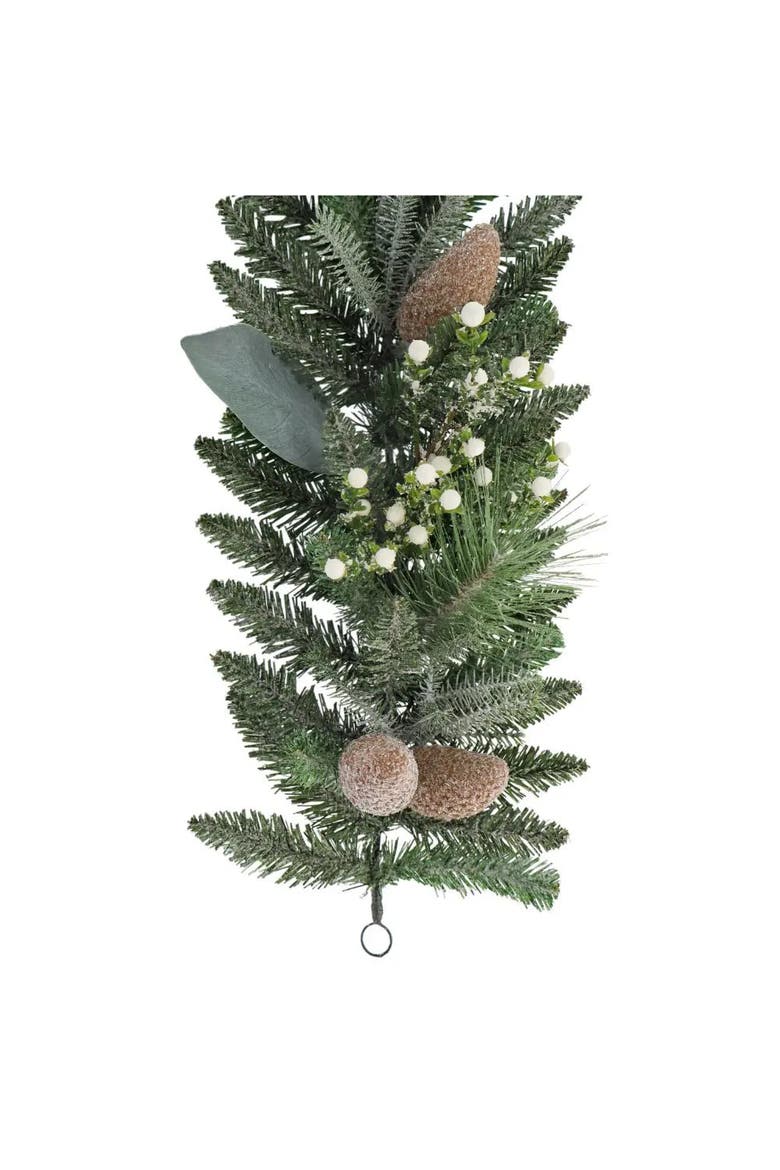 9' Flocked Woodland Pine & Berry Garland, Alternate, color, Green