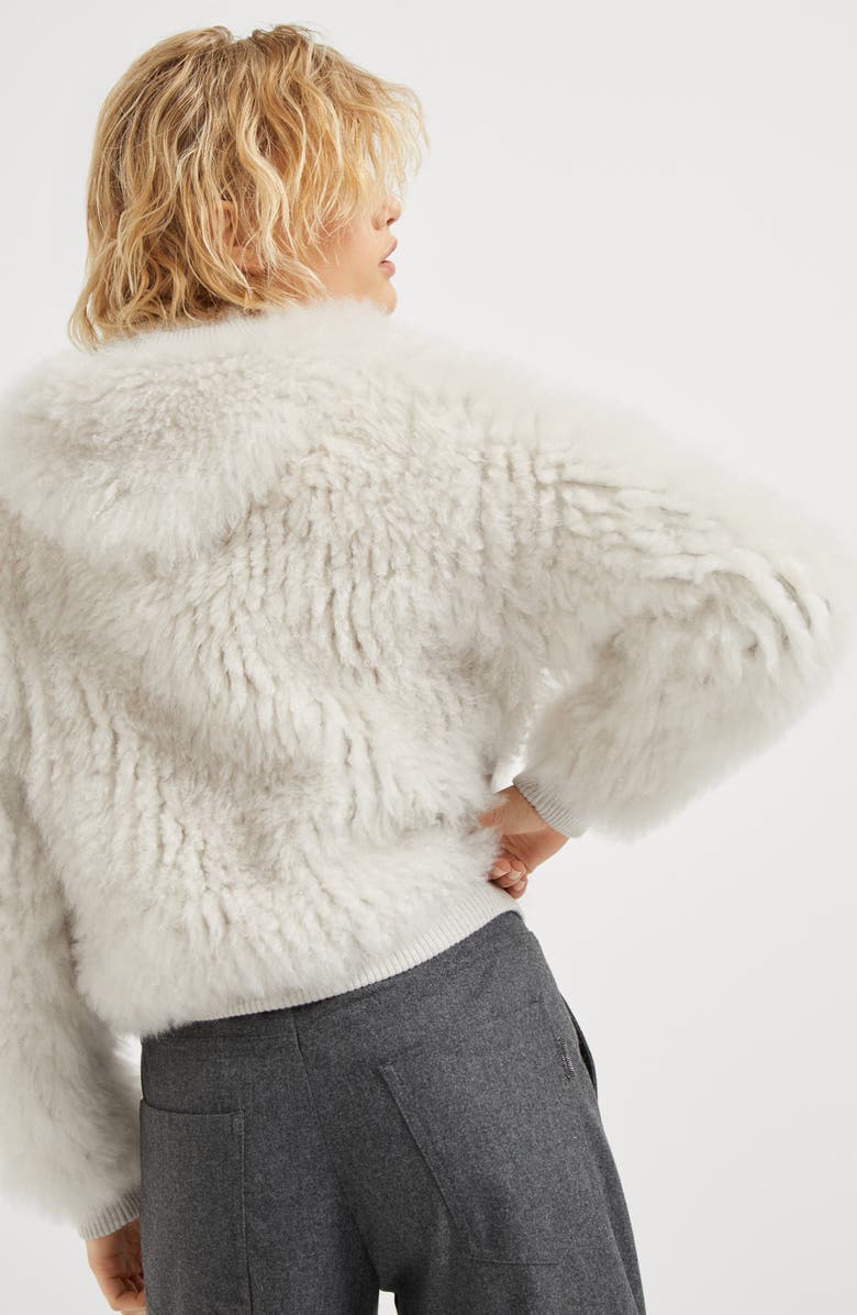 Brunello Cucinelli Cashmere hooded cardigan with shearling inserts, Alternate, color, 