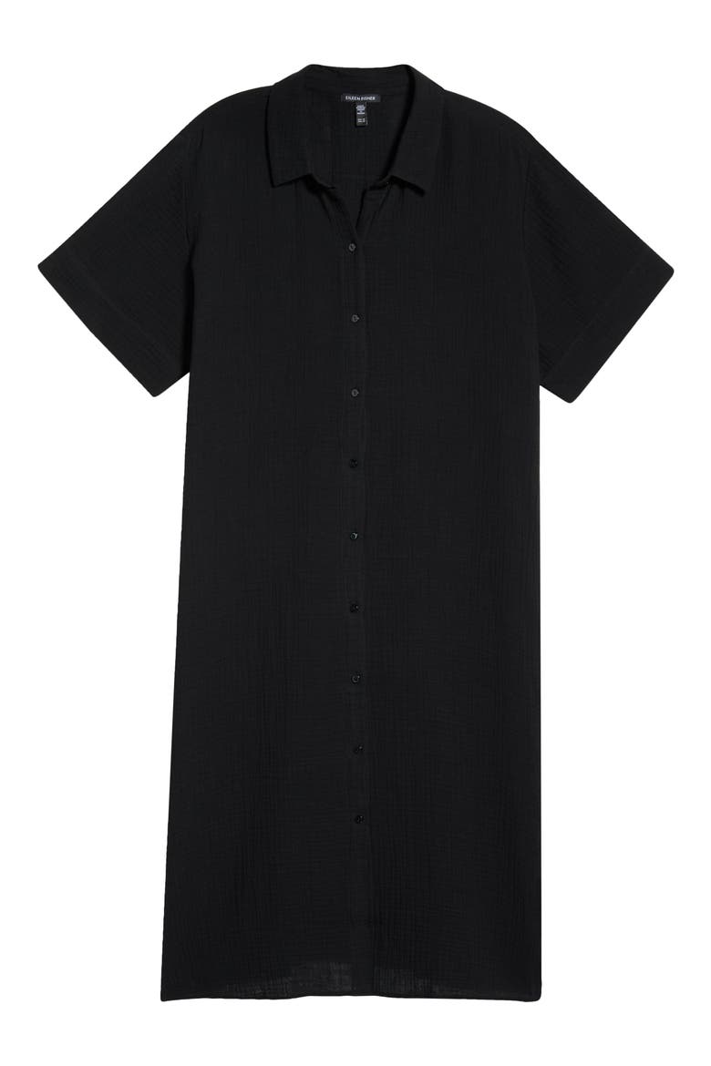 Classic Collar Organic Cotton Midi Shirtdress, Alternate, color, BLACK