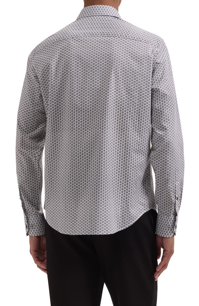 Bugatchi Julian Shaped Fit Geometric Pinwheel Print Stretch Cotton Button-Up Shirt, Alternate, color, White