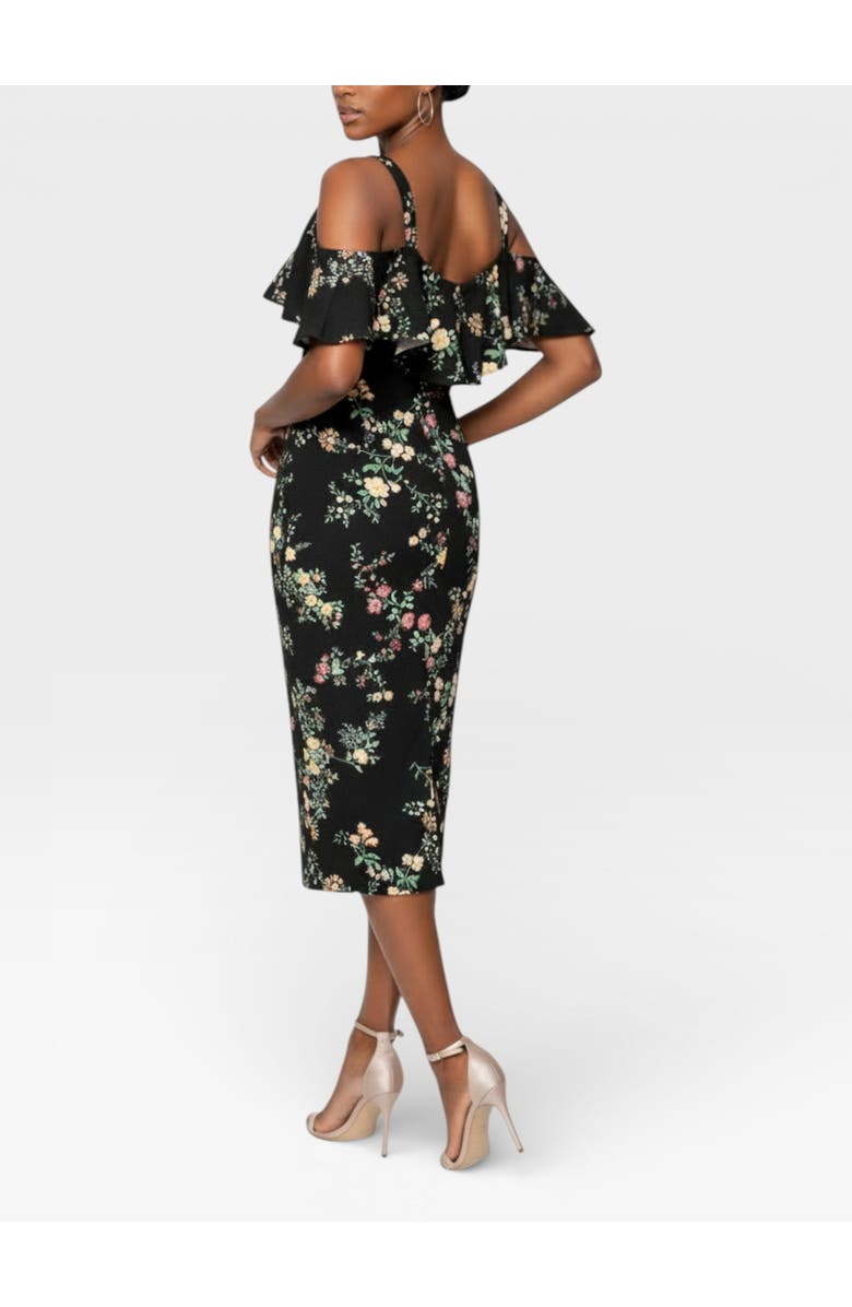 RACHEL Rachel Roy Marcella Printed Off the Shoulder Ruffle Midi Dress, Alternate, color, Black Fall Floral