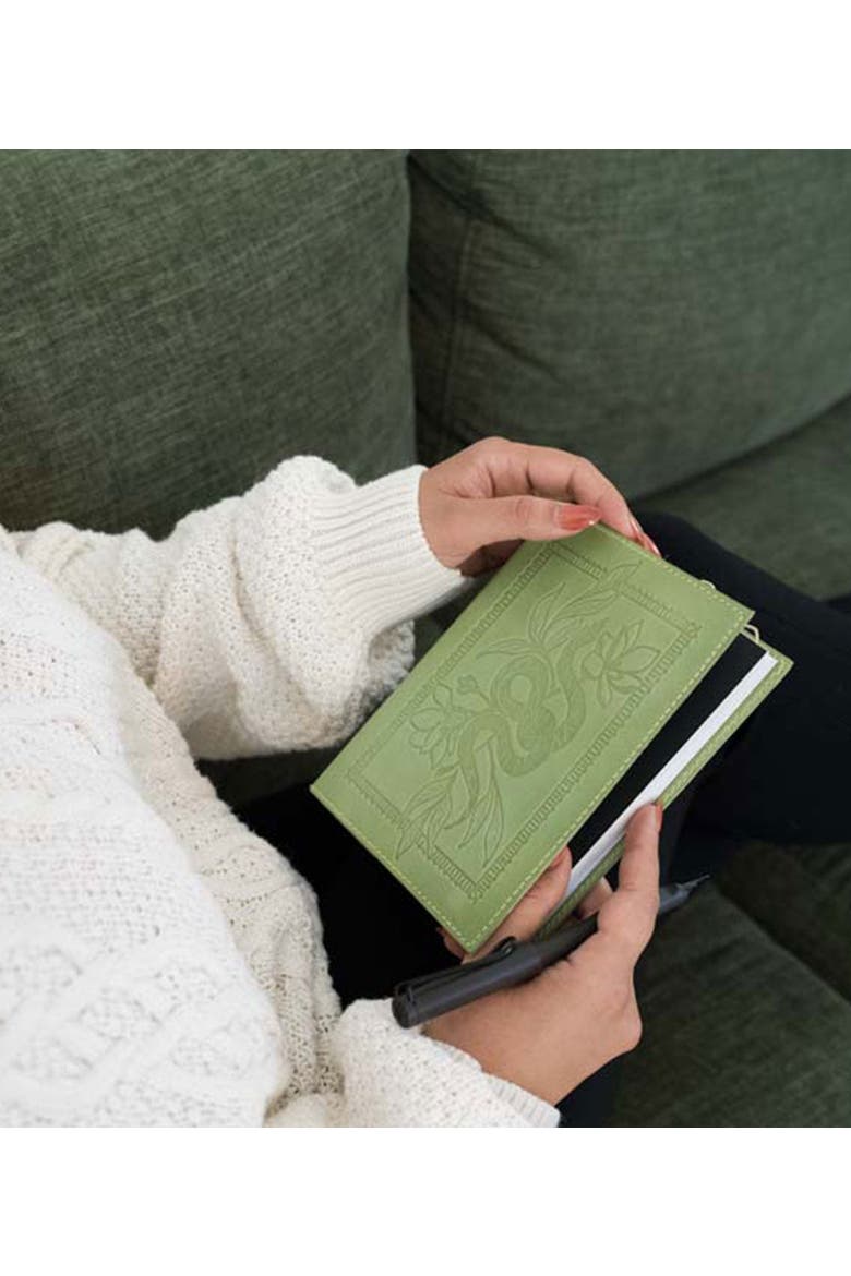 Snake Embossed Green Leather Journal, Alternate, color, Green