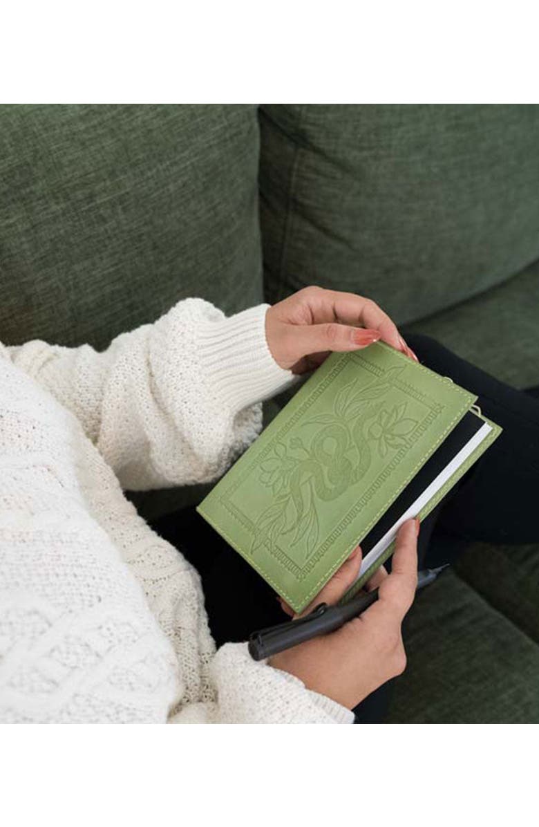 Matr Boomie Snake Embossed Green Leather Journal, Alternate, color, Green