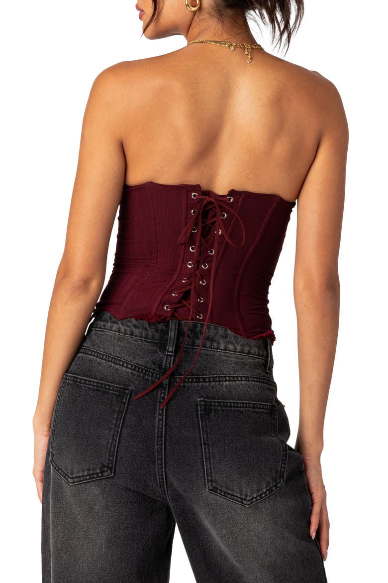 Deirdre Lace-Up Strapless Mesh Corset Top, Alternate, color, BURGUNDY