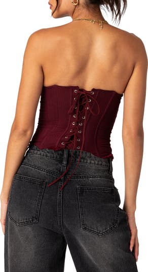 Deirdre Lace-Up Strapless Mesh Corset Top