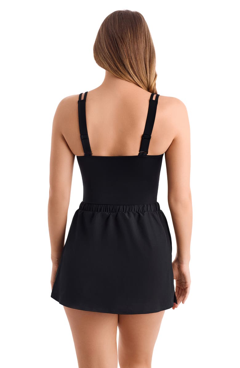 ShapeSolver Sport Skirted Runaround Chlorine Resistant One-Piece Swimsuit, Alternate, color, Pixel Twilight