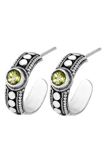 Samuel B. Silver 0.25 Ct. Tw. Peridot Dot Hoops In Peridot