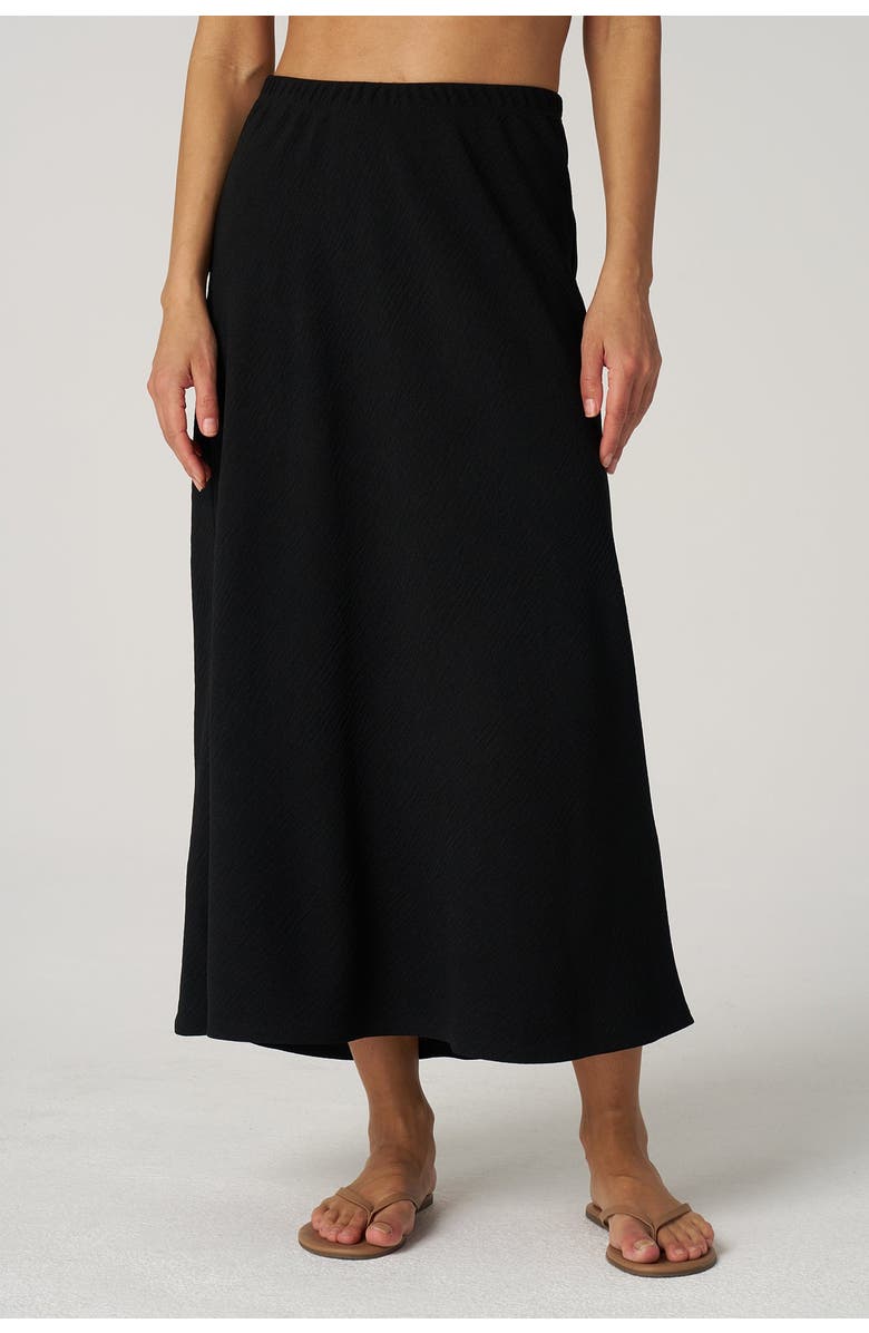 Franne Golde Textured Crepe Bias Midi Skirt, Main, color, 