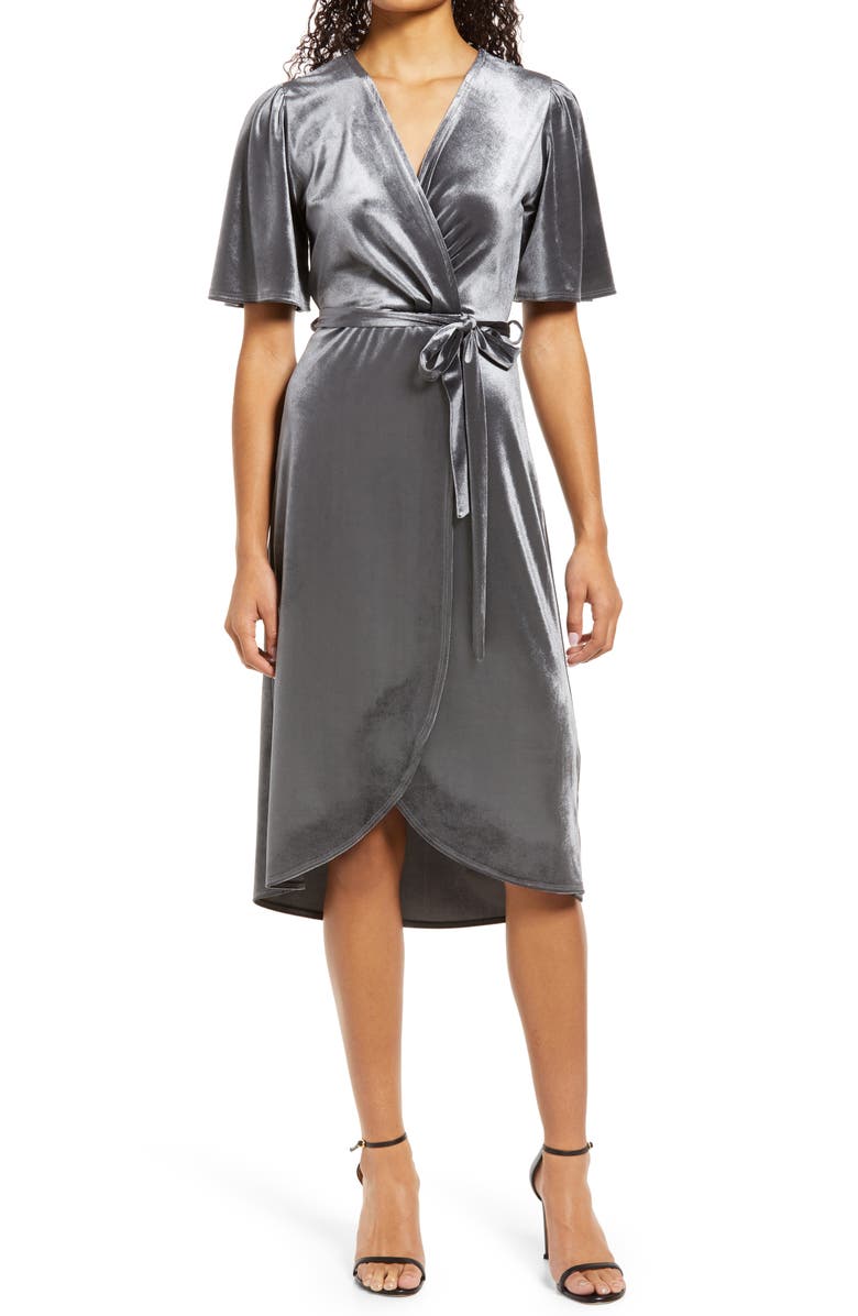 Fraiche by J Velvet Faux Wrap Dress, Main, color, 