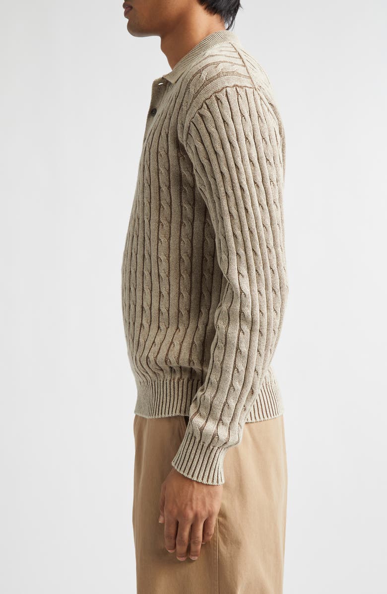 BEAMS Pigment Dyed Cable Knit Cotton Polo, Alternate, color, Beige