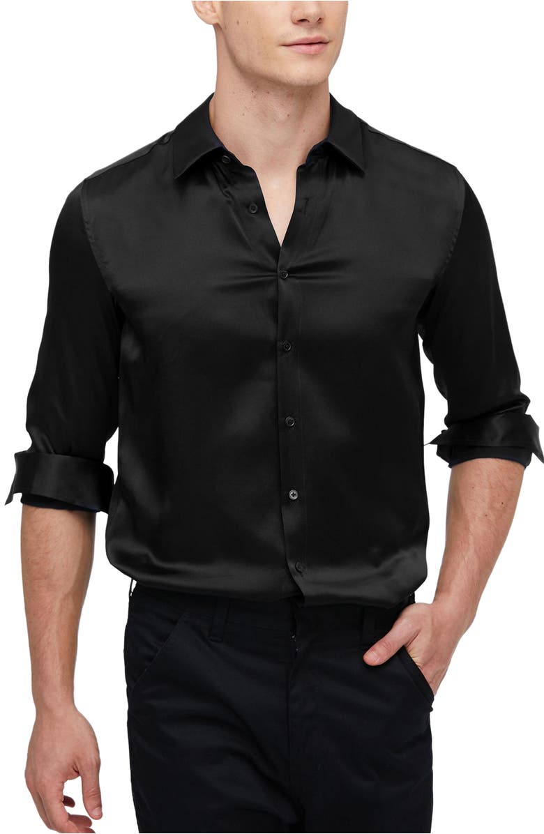 Lilysilk Mulberry Silk Basic Mens Shirt, Alternate, color, Black