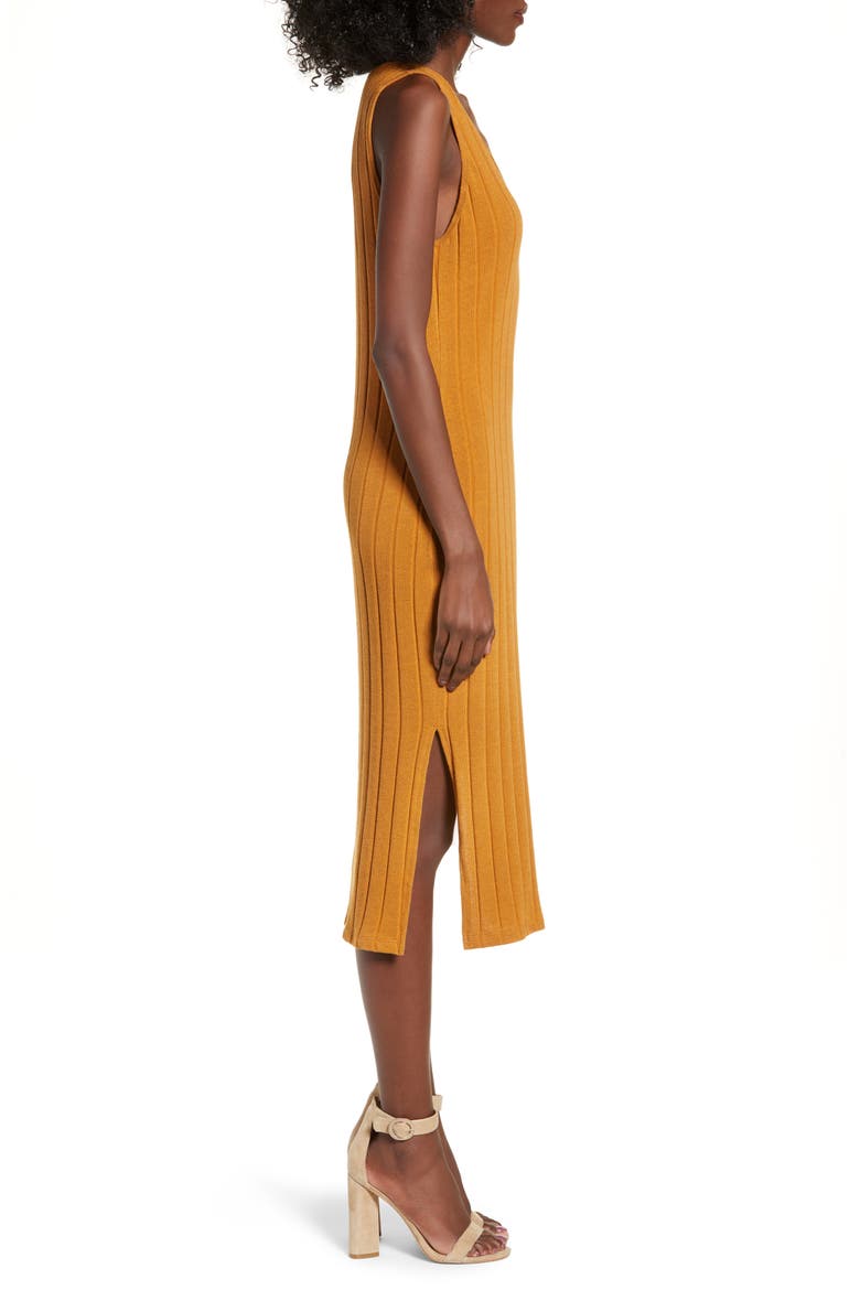 Ribbed Midi Dress, Alternate, color, CAMEL