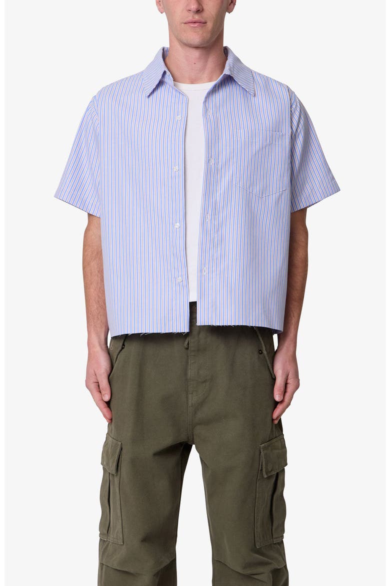 Stripe Poplin Short Sleeve Button-Up Shirt, Main, color, BLUE