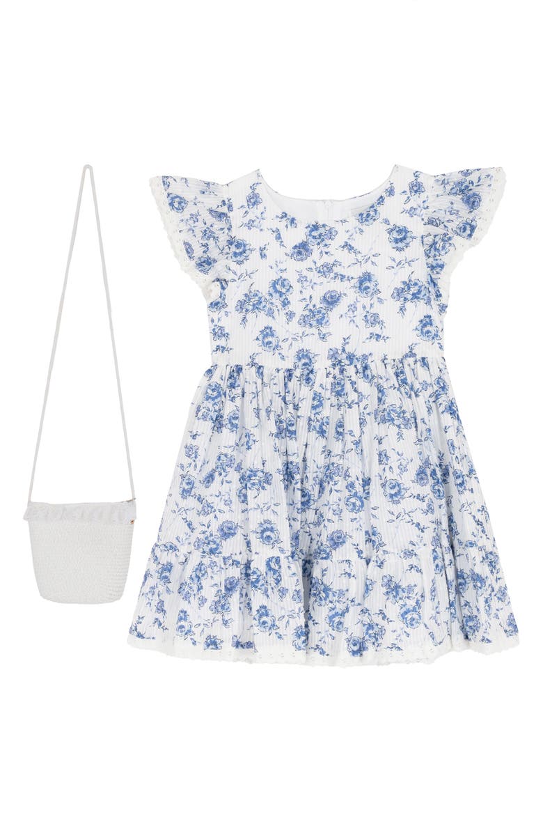 Rare Editions Kids' Floral Print Dress & Crossbody Bag Set, Main, color, Blue