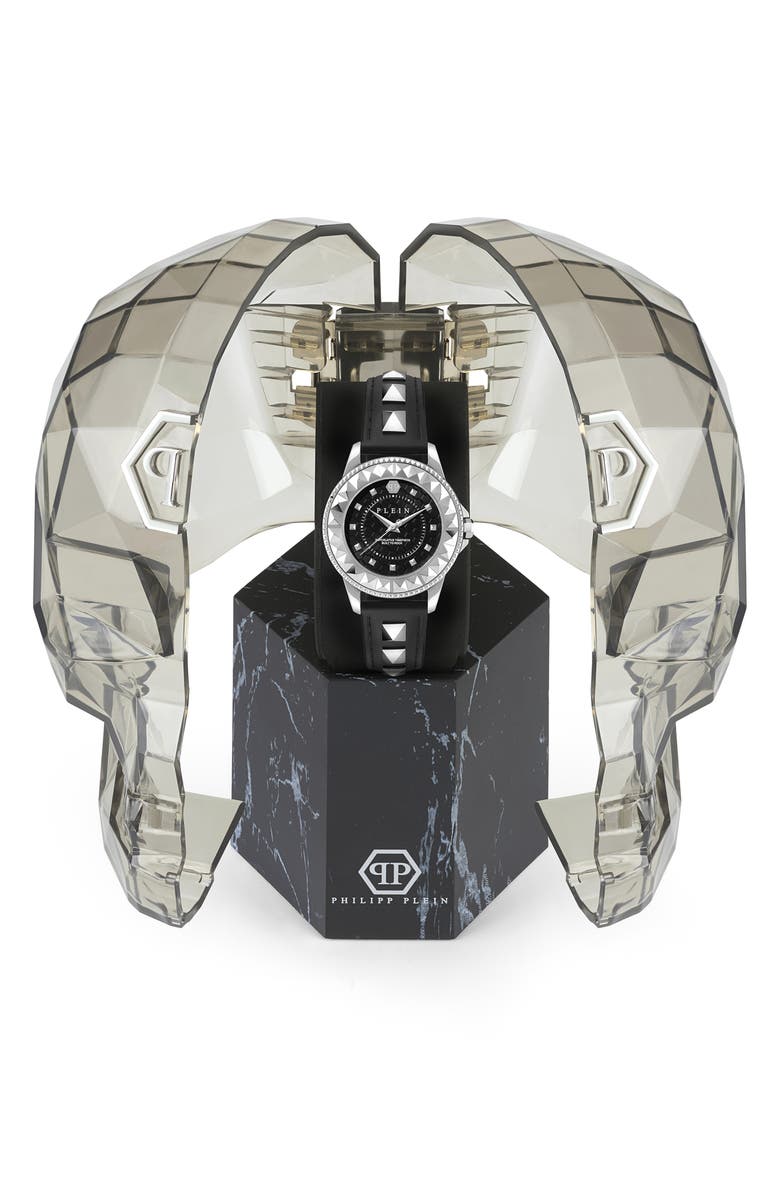 PHILIPP PLEIN Rock Leather Strap Watch, 38mm, Alternate, color, Stainless Steel