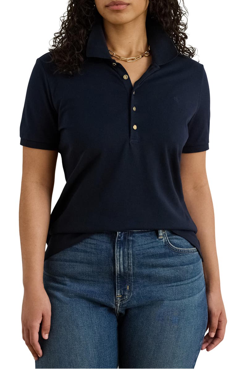Lauren Ralph Lauren Stretch Cotton Piqué Polo Shirt, Main, color, Lauren Navy
