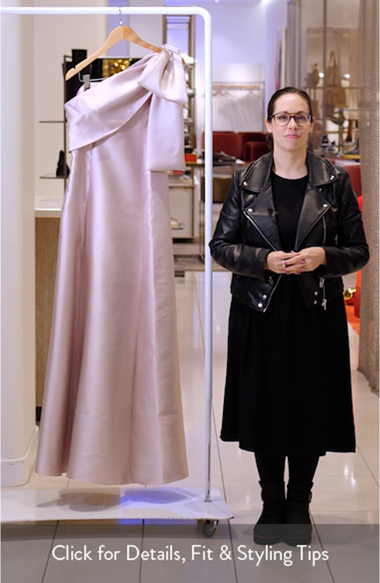 Bow Detail One-Shoulder Mikado Fit & Flare Gown, sales video thumbnail