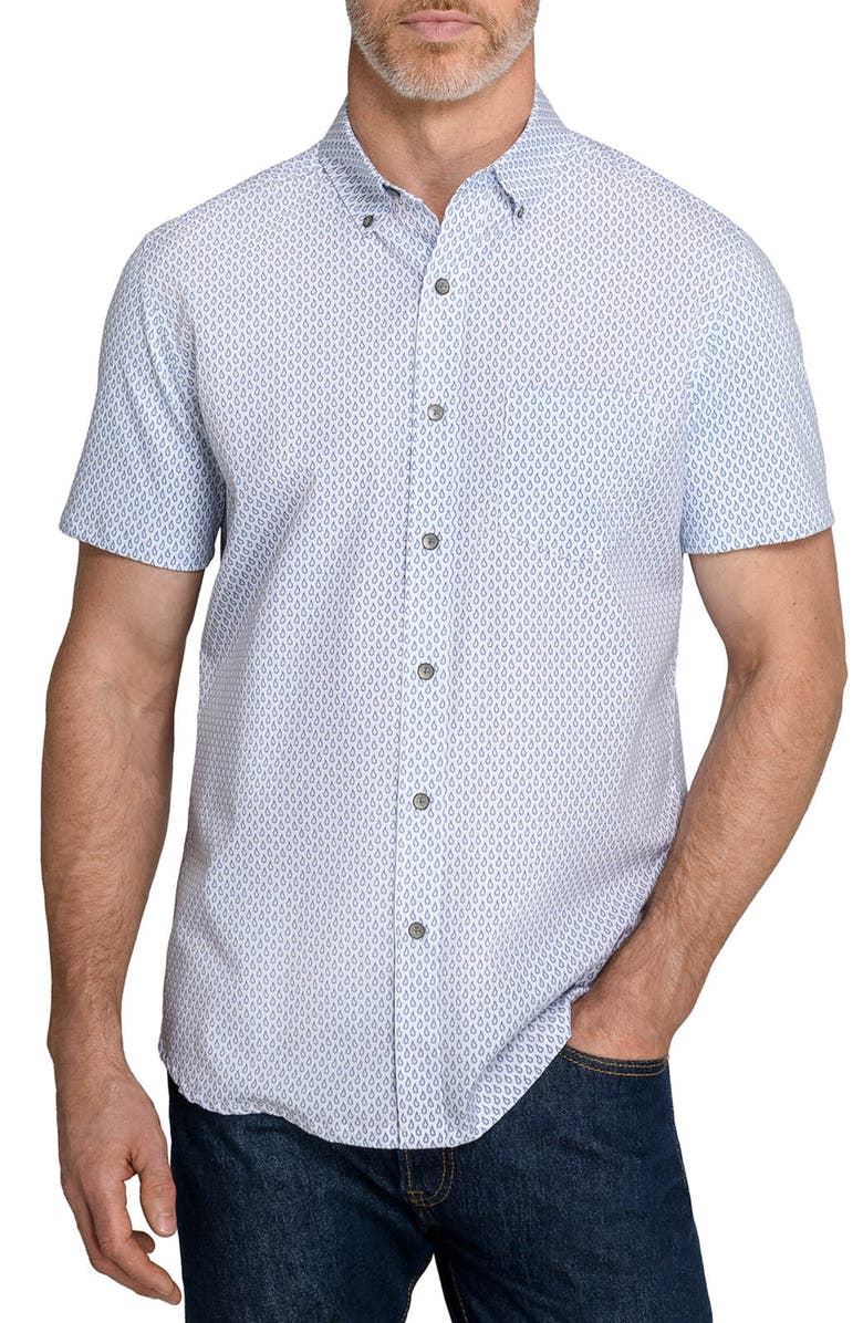 W.R.K Raindrop Reworked Short Sleeve Button-Up Shirt, Main, color, White/ Blue