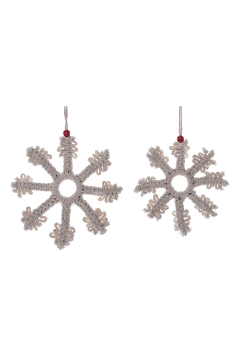 Beige Christmas Macrame Hanging Snowflake Set of 2 Decorative, Alternate, color, Beige