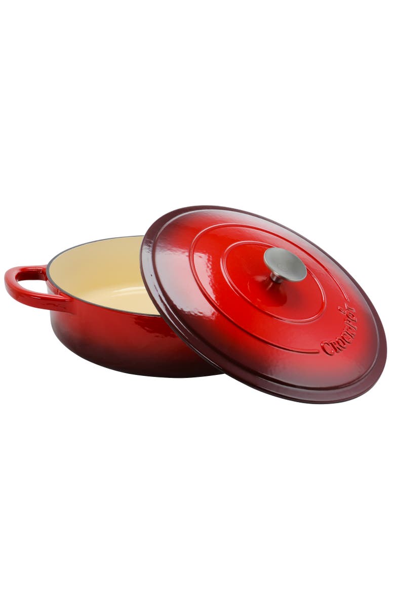Enameled Cast Iron 5 Quart Round Braiser Pan with Self Basting Lid, Alternate, color, Red
