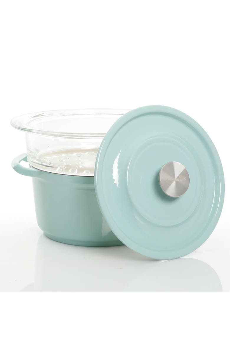 Kenmore Elite Oak Park 3 Quart Enameled Cast Iron Casserole with Lid and Glass Steamer, Alternate, color, Blue