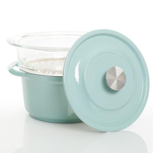 Kenmore Elite Oak Park 3 Quart Enameled Cast Iron Casserole With Lid And Glass Steamer In Green