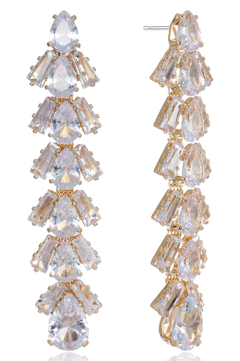 Cascading Cubic Zirconia Linear Drop Earrings, Main, color, GOLD