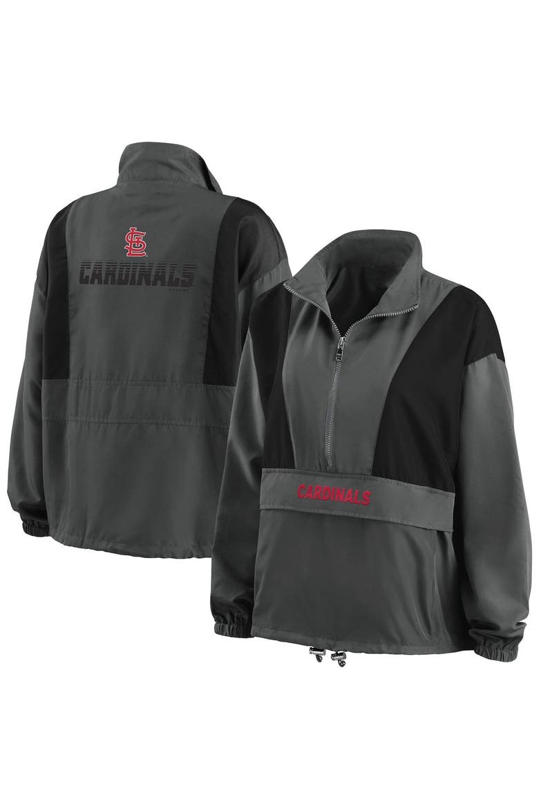 Women's WEAR by Erin Andrews Charcoal St. Louis Cardinals Packable Half-Zip Jacket, Main, color, Charcoal