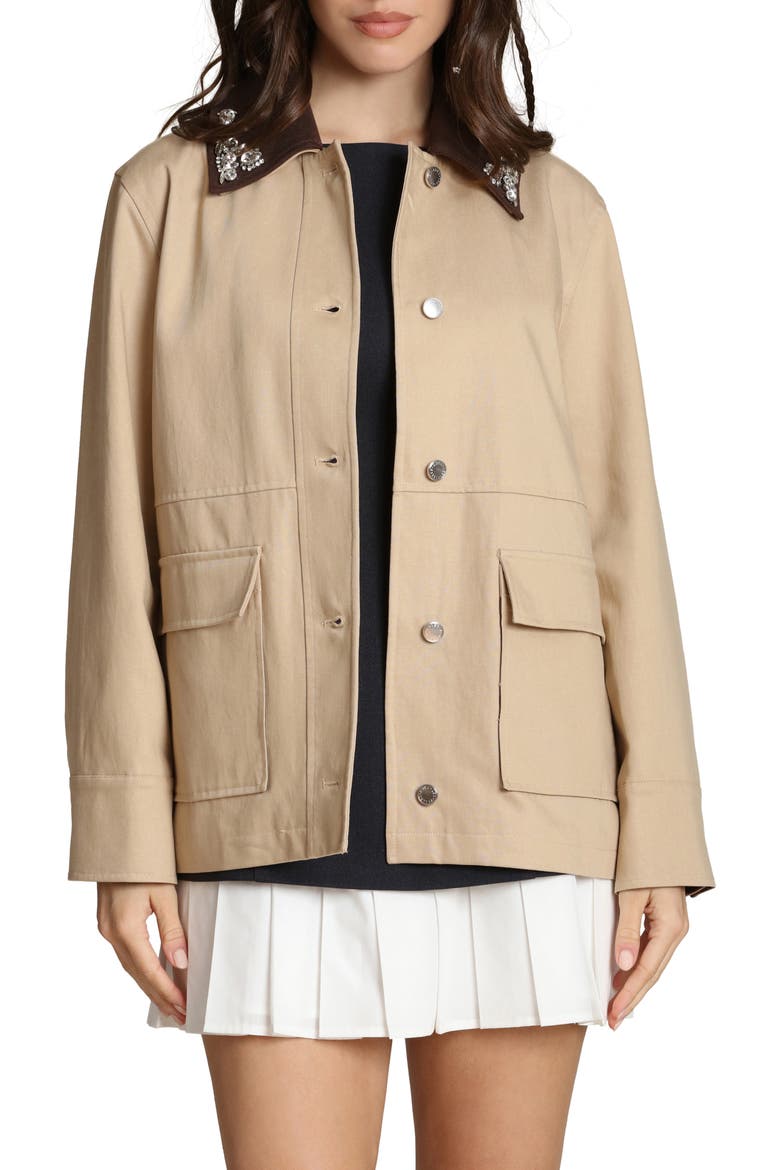 Embellished Lyocell & Cotton Barn Jacket, Alternate, color, LIGHT CAMEL