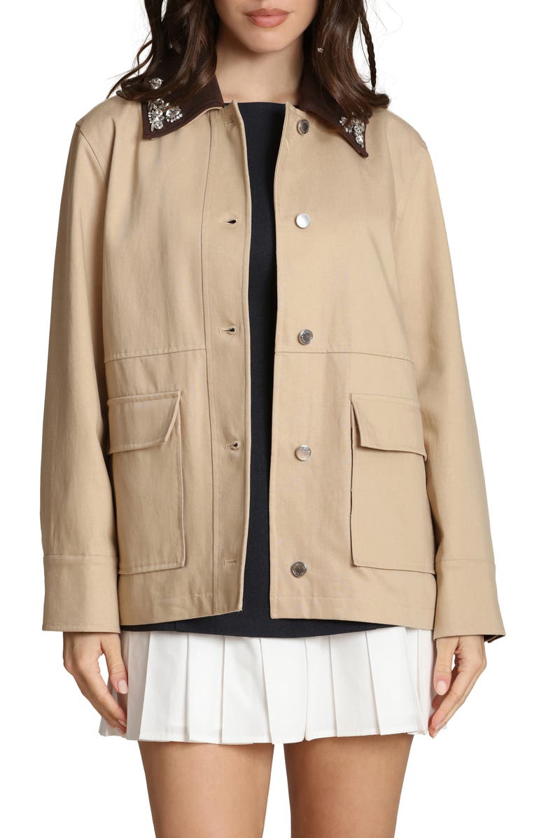 Avec Les Filles Crystal Detail Barn Jacket, Alternate, color, Light Camel
