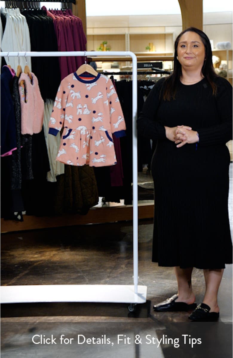 Kids' Poodle Print Long Sleeve Sweatshirt Dress, sales video thumbnail