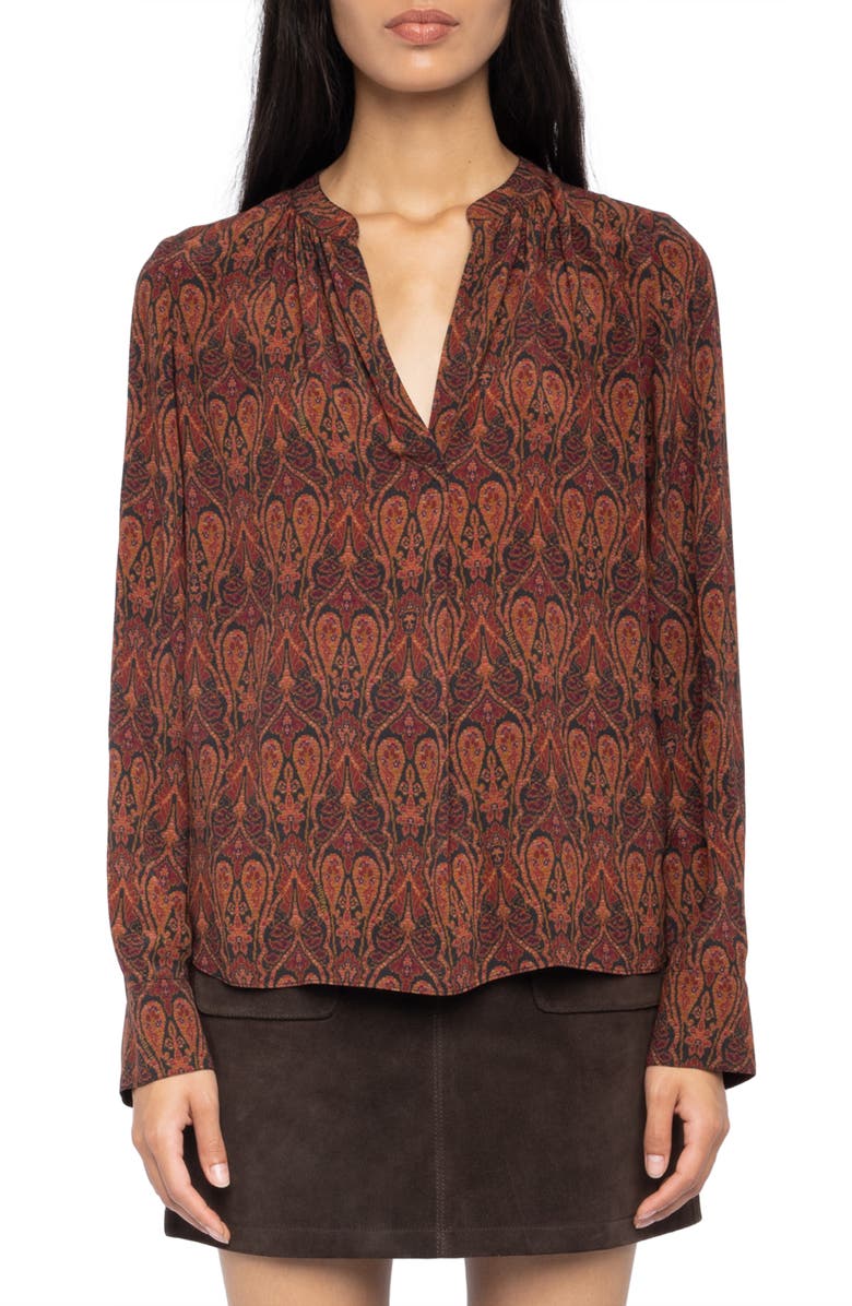 Zadig & Voltaire Tinko Paisley Print Long Sleeve Shirt, Main, color, Brown/ Black