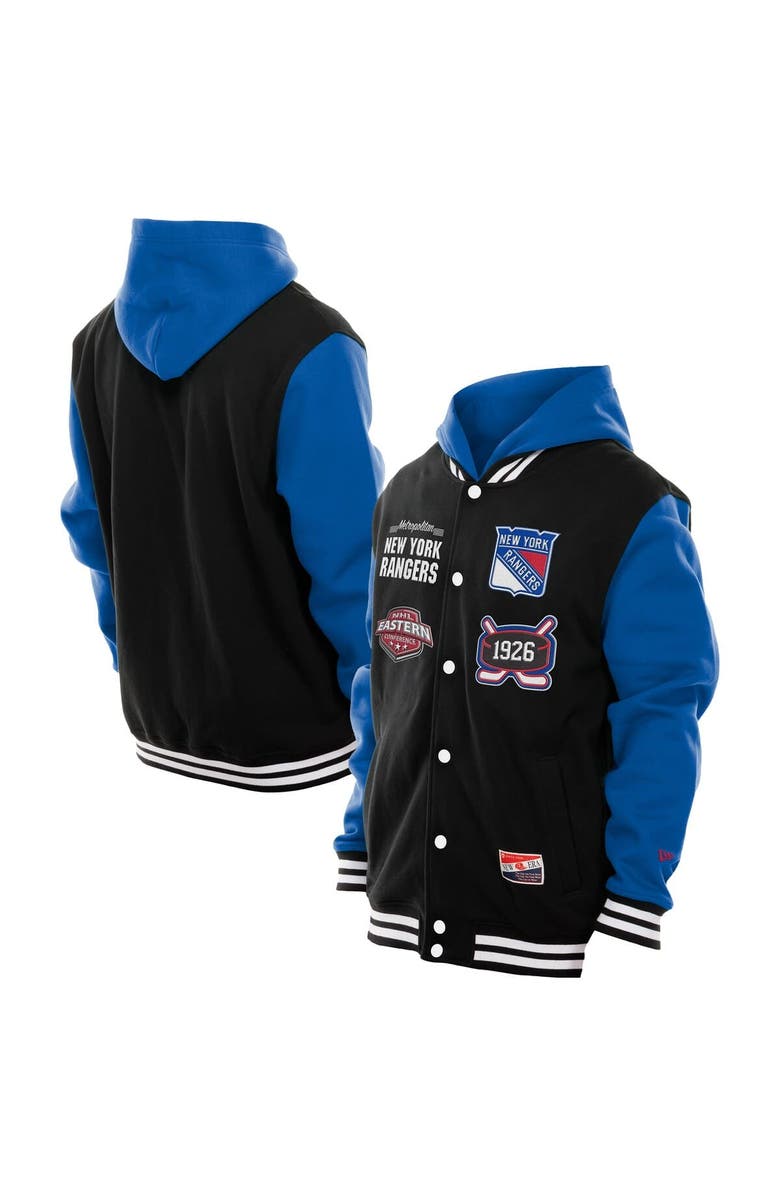 New Era Men's New Era Black/Blue New York Rangers Full-Snap Fleece Hoodie Jacket, Main, color, Black