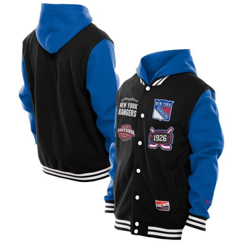 Men's New Era Black/Blue New York Rangers Full-Snap Fleece Hoodie Jacket