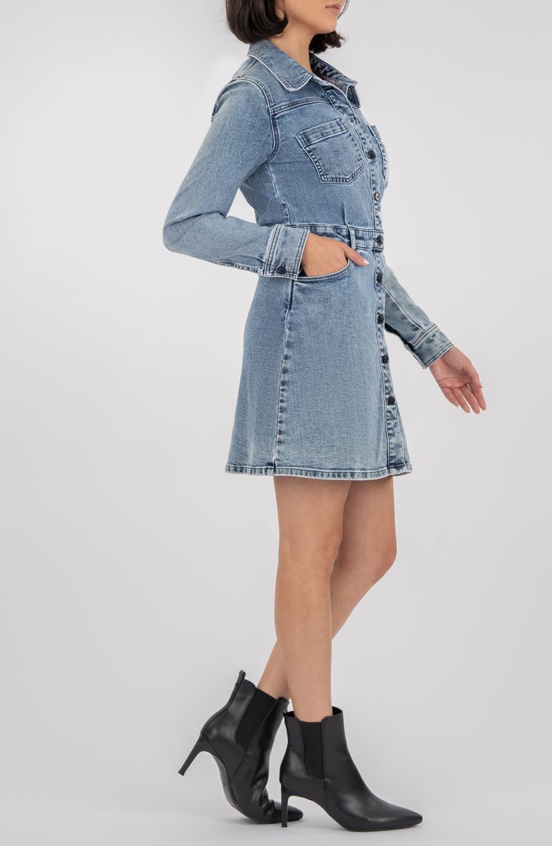 KUT from the Kloth Arlington Long Sleeve A-Line Denim Dress, Alternate, color, Medium Wash