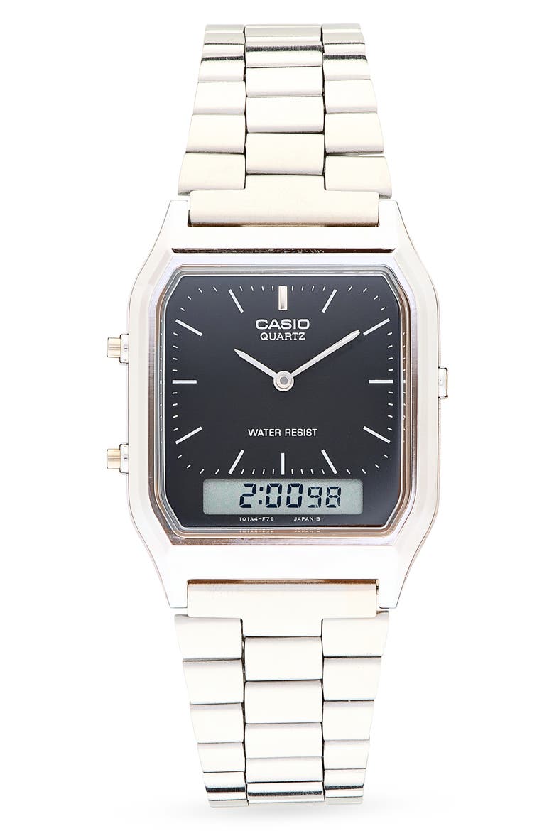 Vintage AQ230A-1DM Analog/Digital Bracelet Watch, 38.8mm × 29.8mm, Main, color, SILVER/ BLACK