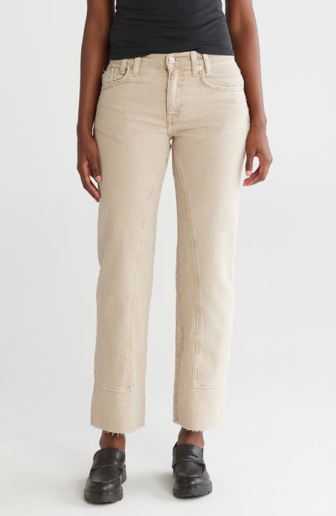 Risk Taker Raw Hem Straight Leg Jeans (Ecru)