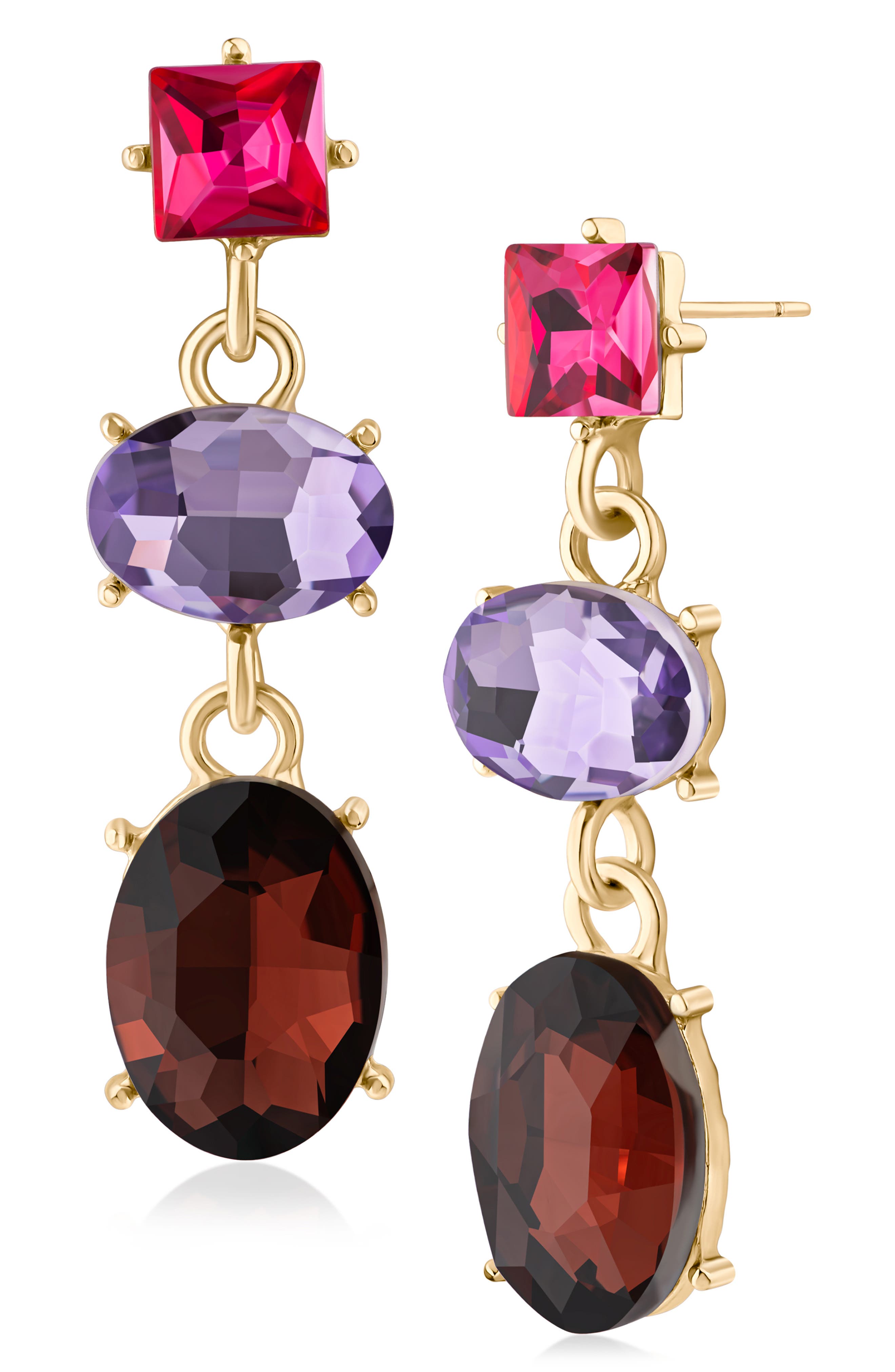 Tri-Tone Crystal Drop Earrings